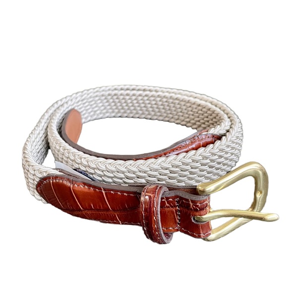 Brighton Elastic Cord Croc Embossed Leather Trim Belt Size 40 - Picture 6 of 7